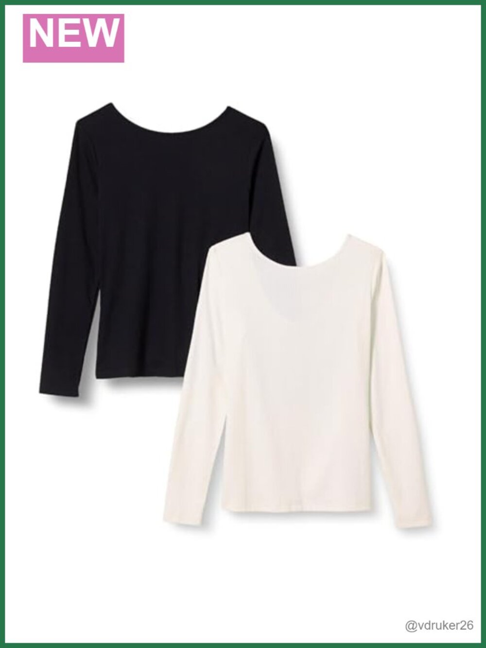 Women's Slim Fit Rib-Knit Scoop Back Long Sleeve T-Shirt, Pack of 2